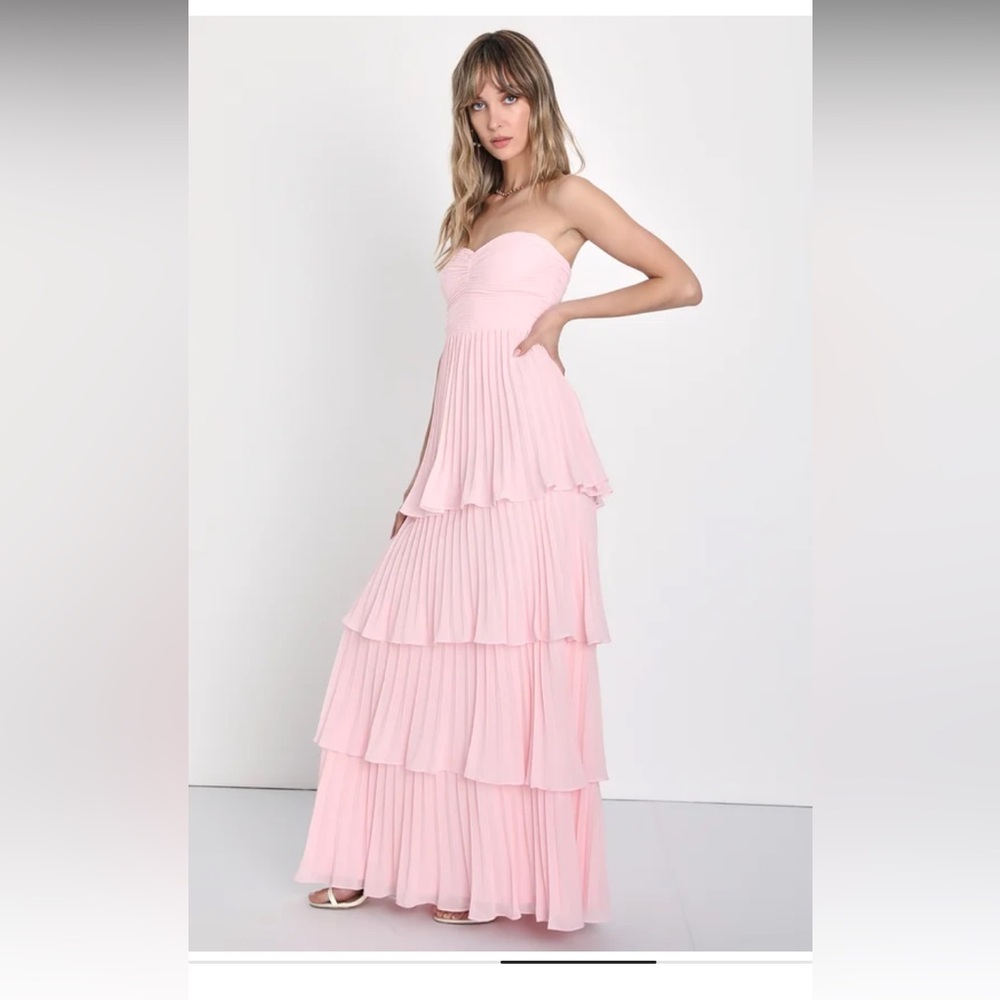 Lulus Seriously Sensational Light Pink Strapless Tiered Maxi Dress
